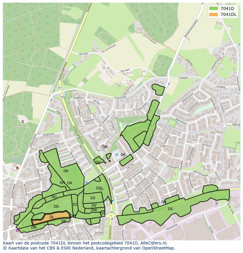 Afbeelding van het postcodegebied 7041 DL op de kaart.