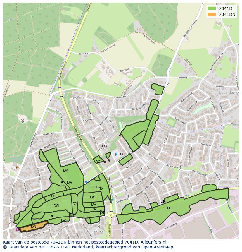 Afbeelding van het postcodegebied 7041 DN op de kaart.