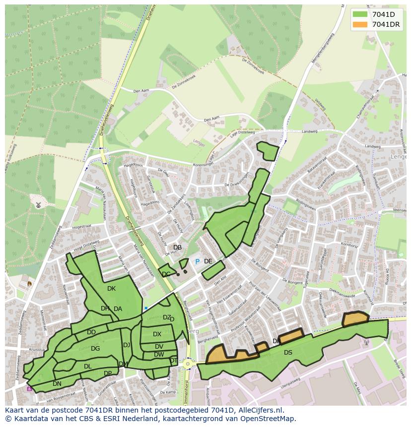 Afbeelding van het postcodegebied 7041 DR op de kaart.