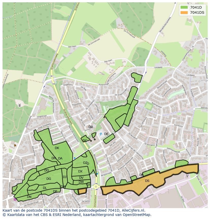 Afbeelding van het postcodegebied 7041 DS op de kaart.