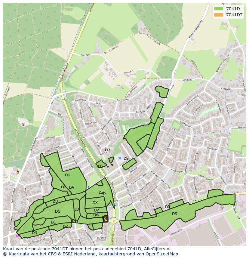 Afbeelding van het postcodegebied 7041 DT op de kaart.