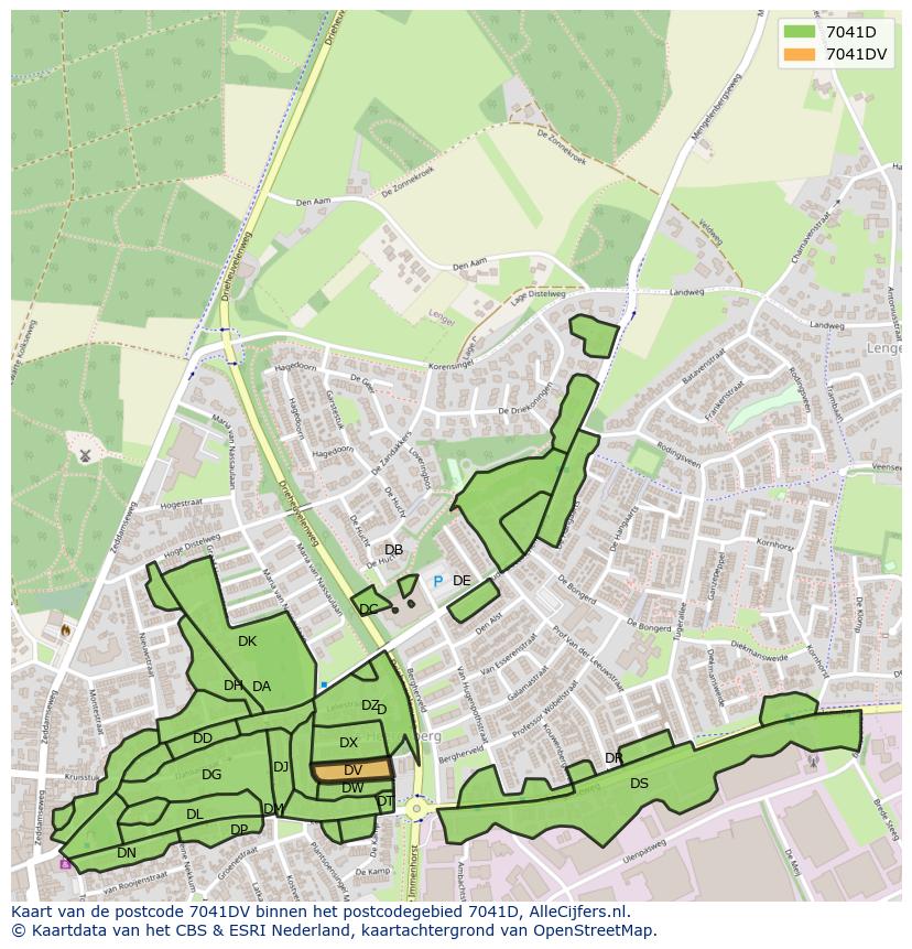 Afbeelding van het postcodegebied 7041 DV op de kaart.
