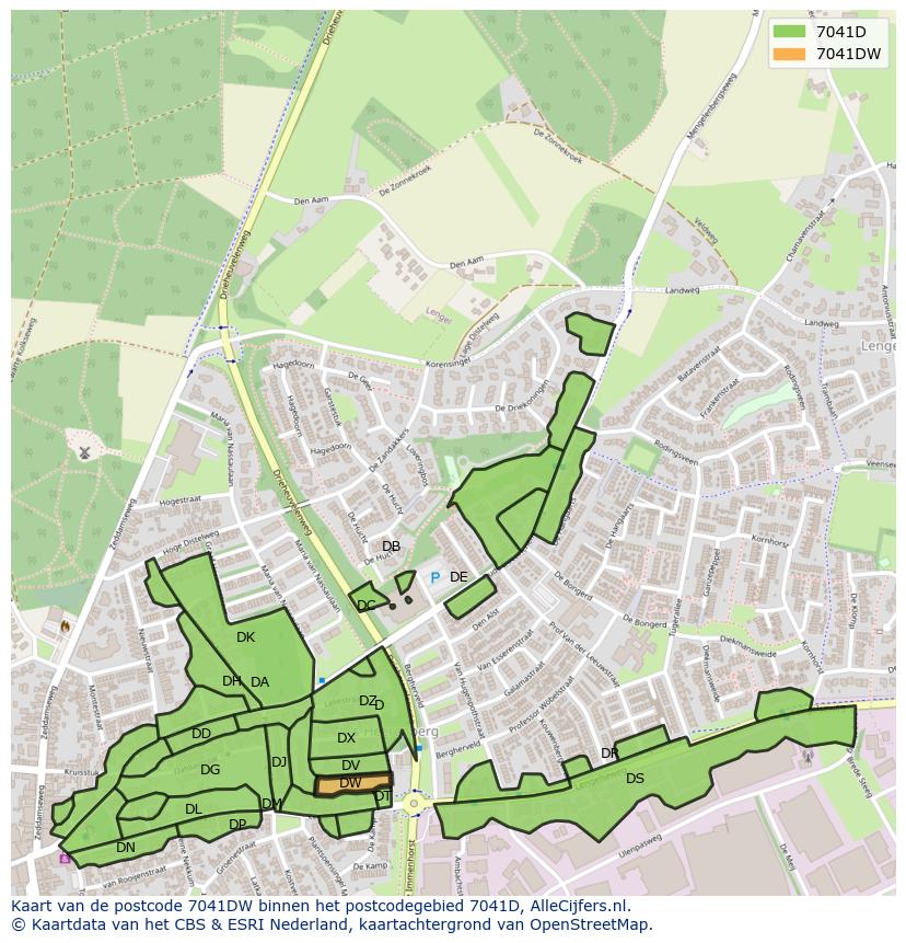 Afbeelding van het postcodegebied 7041 DW op de kaart.