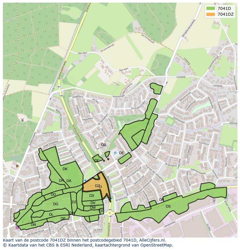 Afbeelding van het postcodegebied 7041 DZ op de kaart.