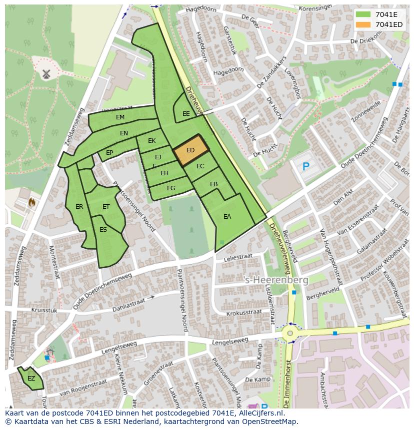Afbeelding van het postcodegebied 7041 ED op de kaart.