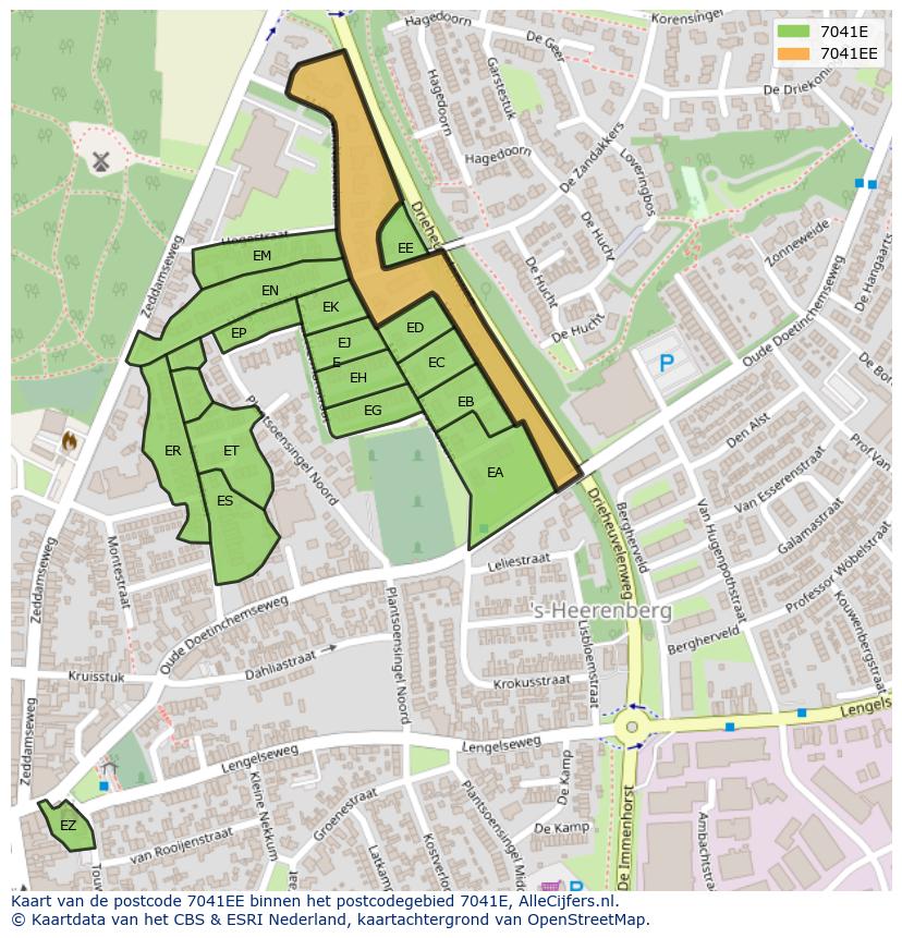 Afbeelding van het postcodegebied 7041 EE op de kaart.