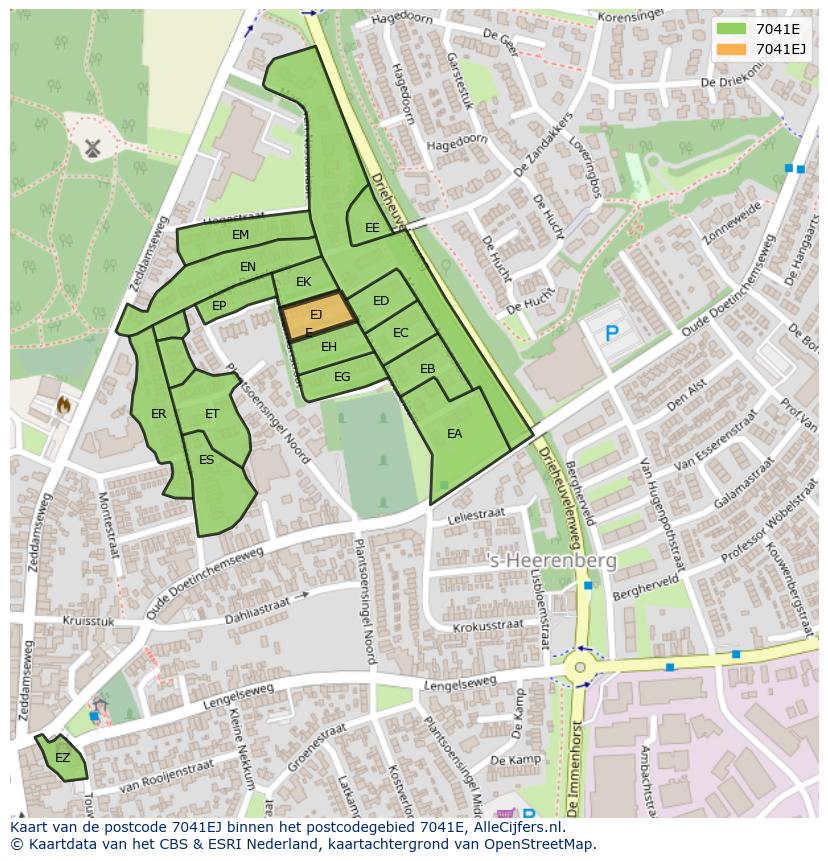 Afbeelding van het postcodegebied 7041 EJ op de kaart.