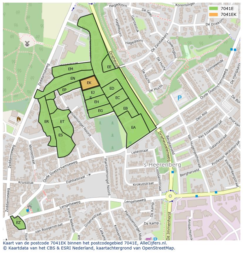 Afbeelding van het postcodegebied 7041 EK op de kaart.