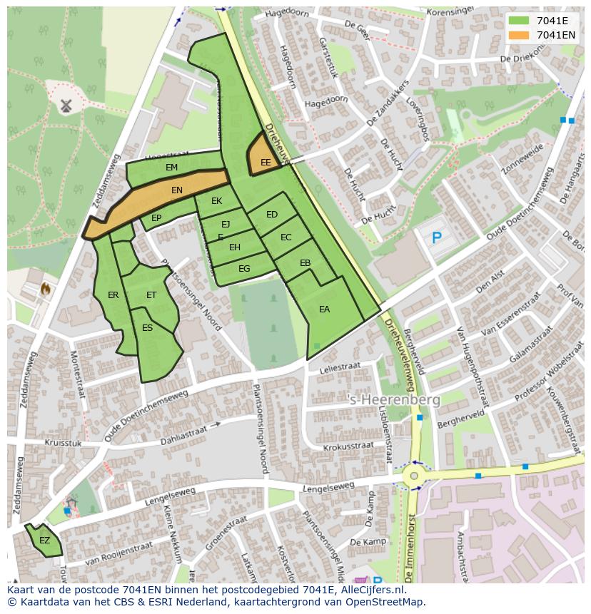 Afbeelding van het postcodegebied 7041 EN op de kaart.