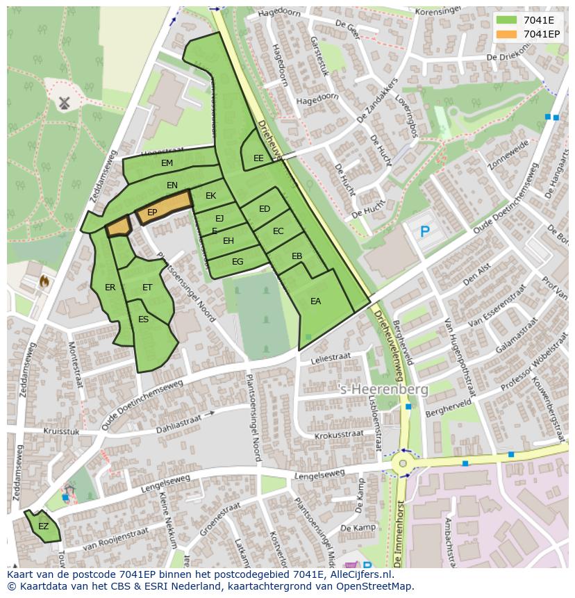 Afbeelding van het postcodegebied 7041 EP op de kaart.