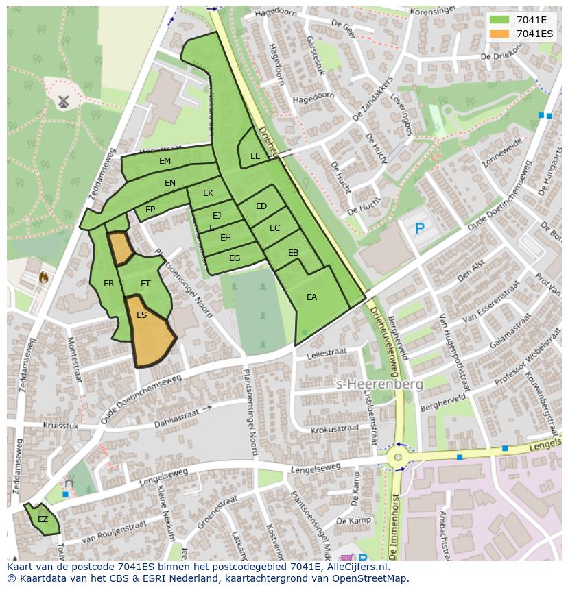 Afbeelding van het postcodegebied 7041 ES op de kaart.