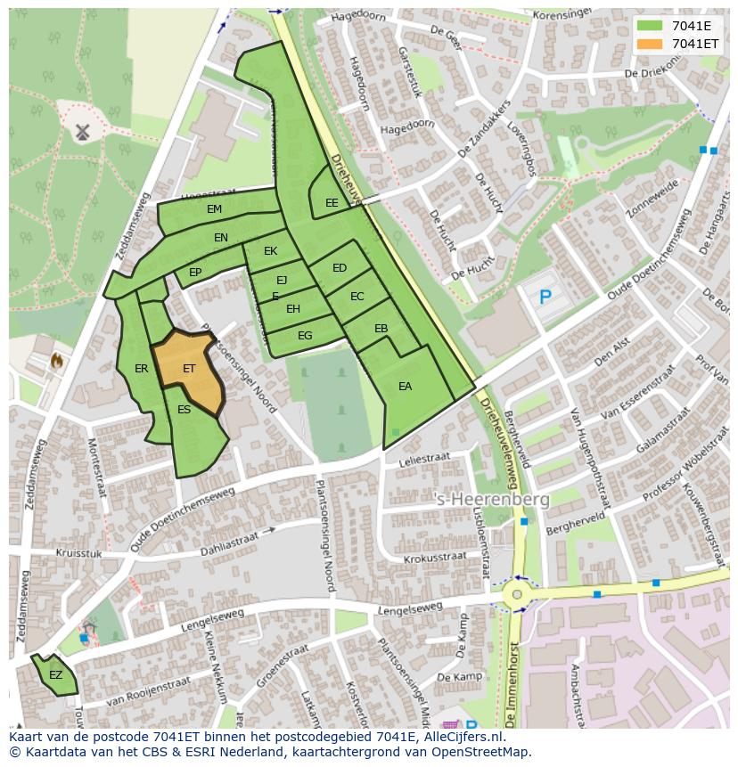 Afbeelding van het postcodegebied 7041 ET op de kaart.