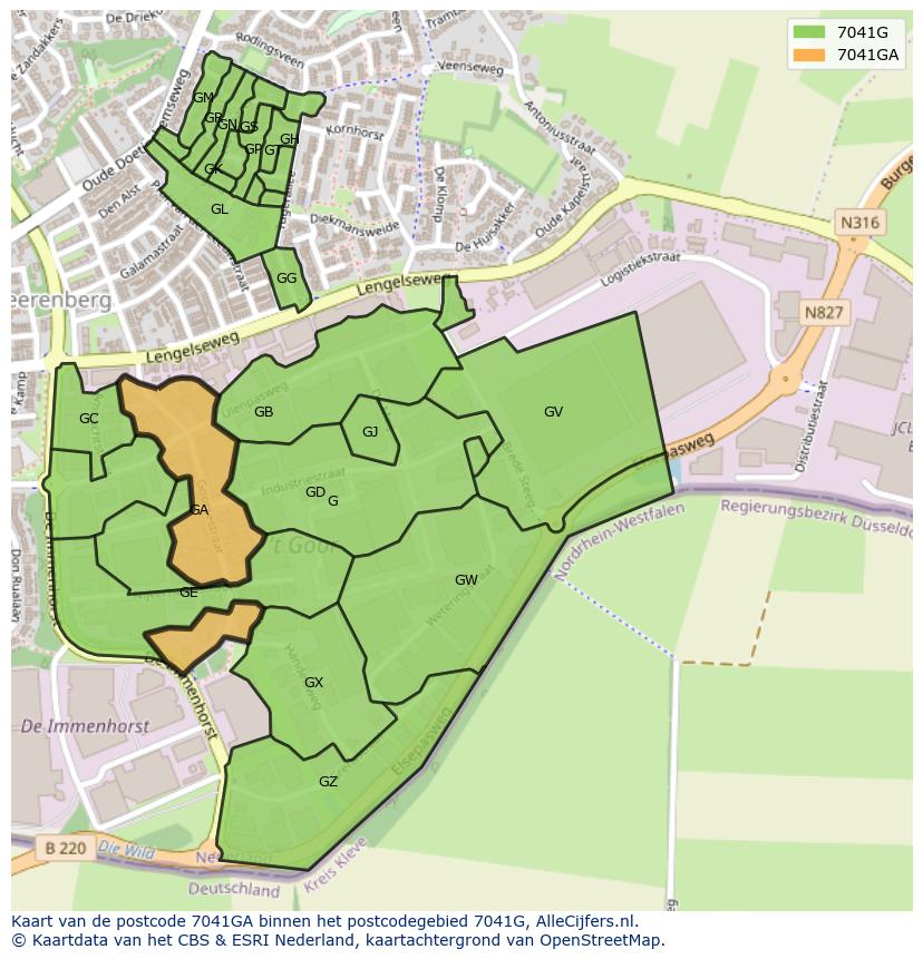 Afbeelding van het postcodegebied 7041 GA op de kaart.