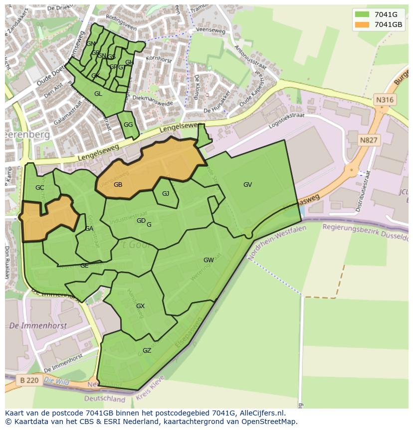 Afbeelding van het postcodegebied 7041 GB op de kaart.
