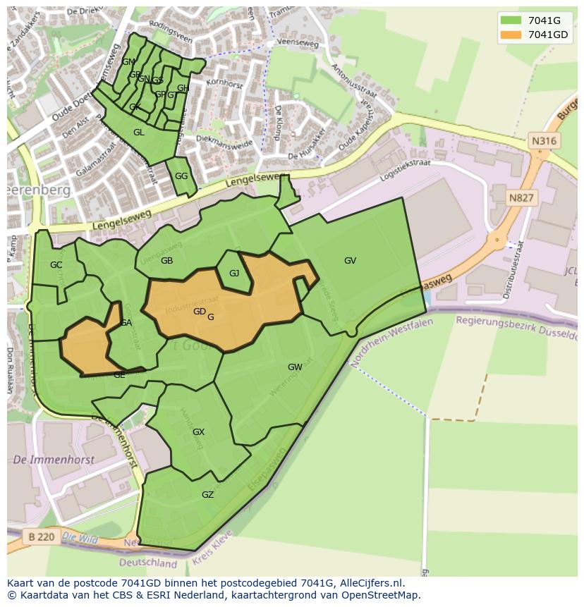 Afbeelding van het postcodegebied 7041 GD op de kaart.