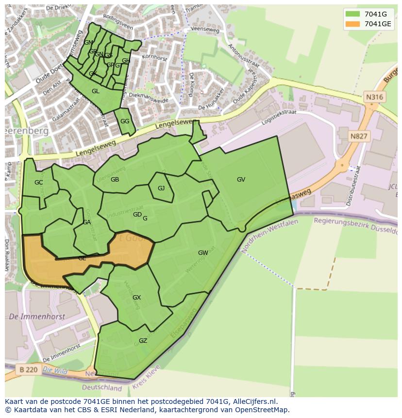 Afbeelding van het postcodegebied 7041 GE op de kaart.