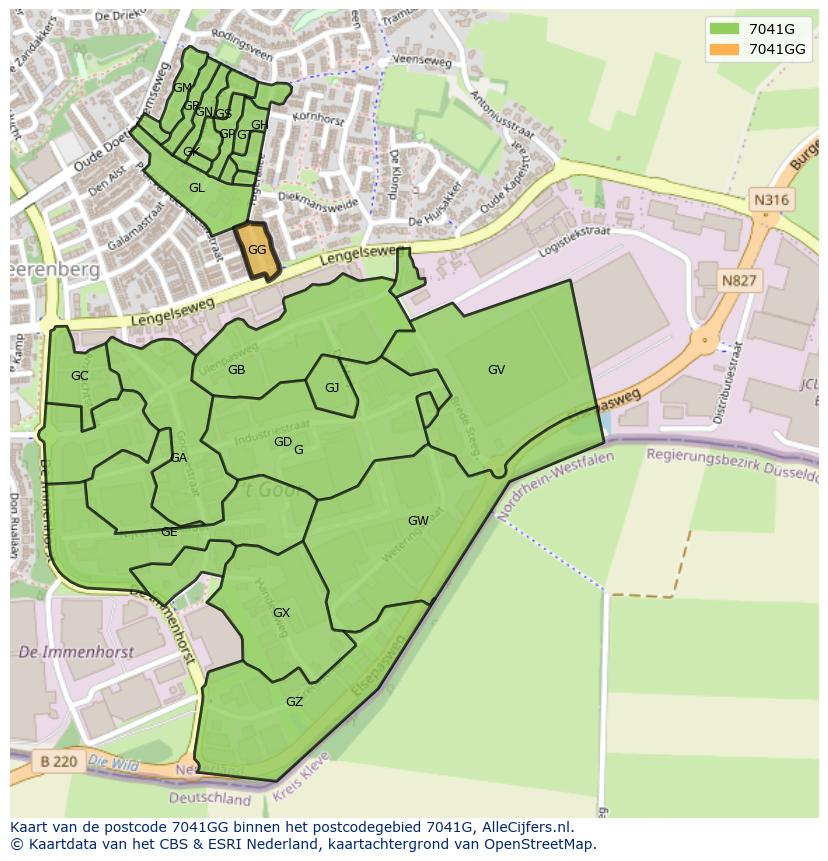 Afbeelding van het postcodegebied 7041 GG op de kaart.