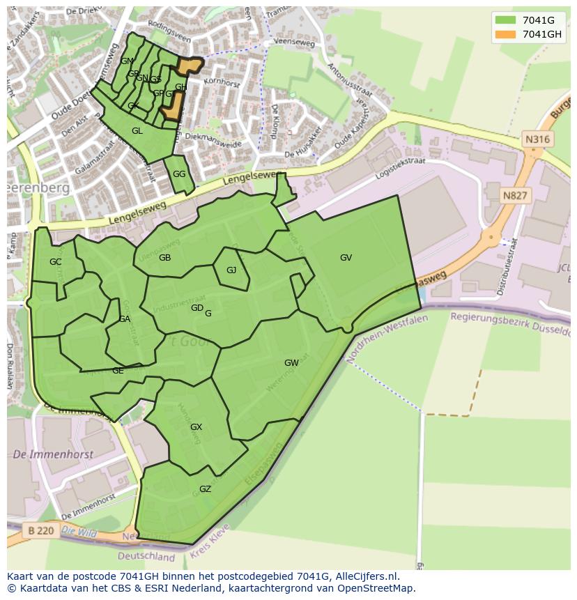 Afbeelding van het postcodegebied 7041 GH op de kaart.