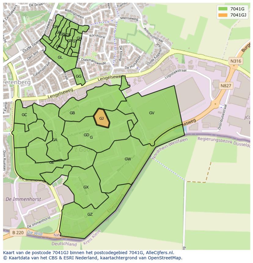 Afbeelding van het postcodegebied 7041 GJ op de kaart.
