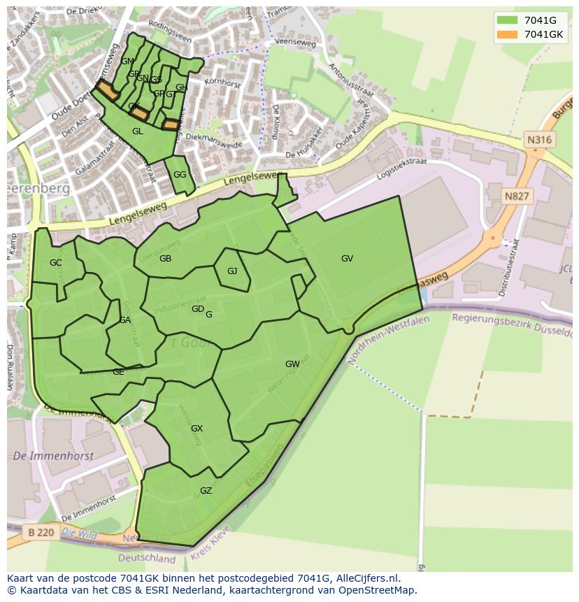 Afbeelding van het postcodegebied 7041 GK op de kaart.