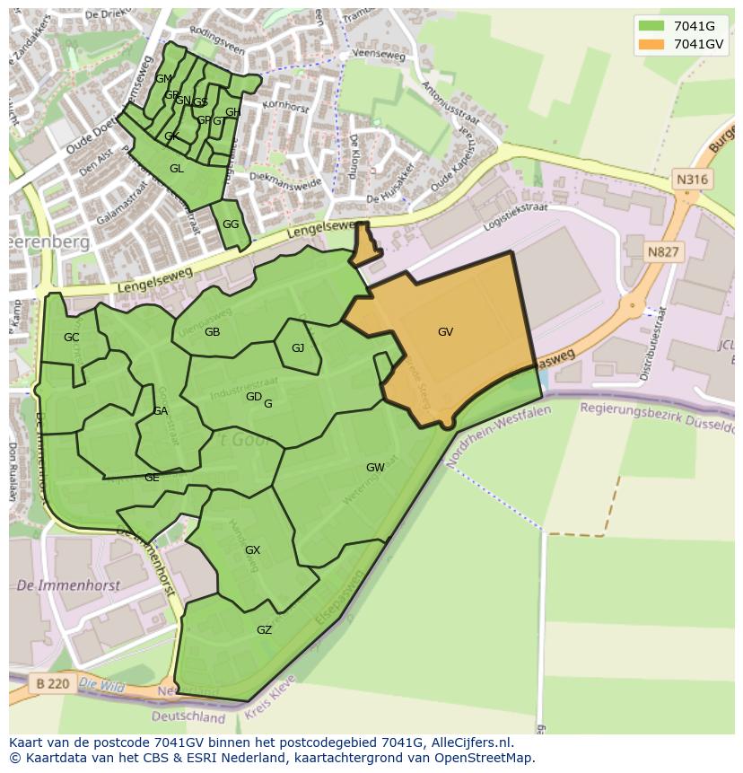 Afbeelding van het postcodegebied 7041 GV op de kaart.