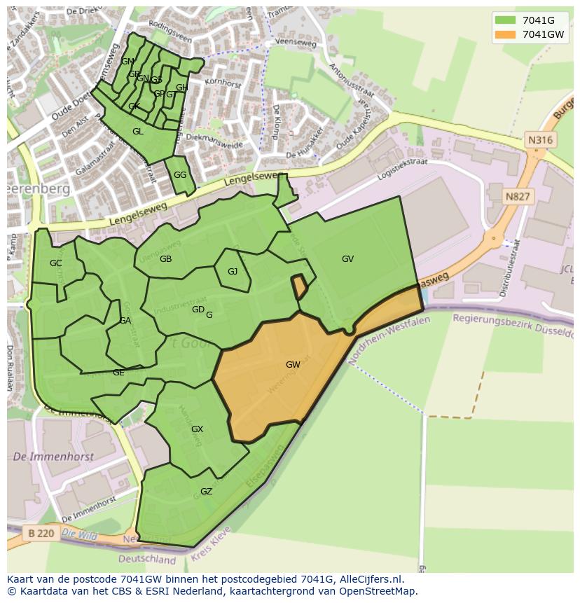 Afbeelding van het postcodegebied 7041 GW op de kaart.
