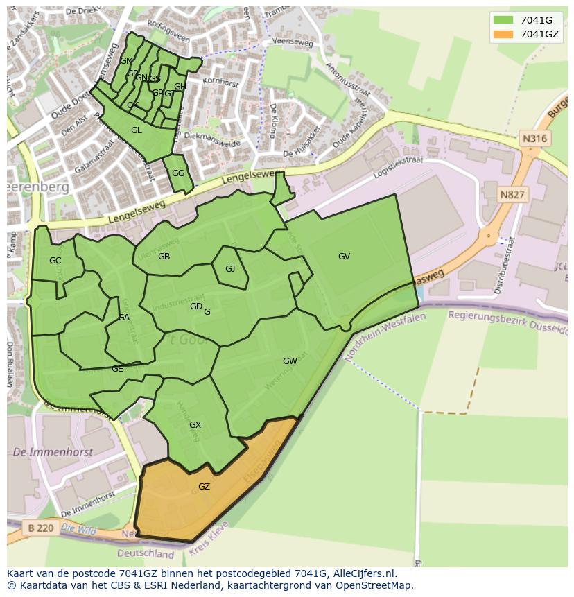 Afbeelding van het postcodegebied 7041 GZ op de kaart.