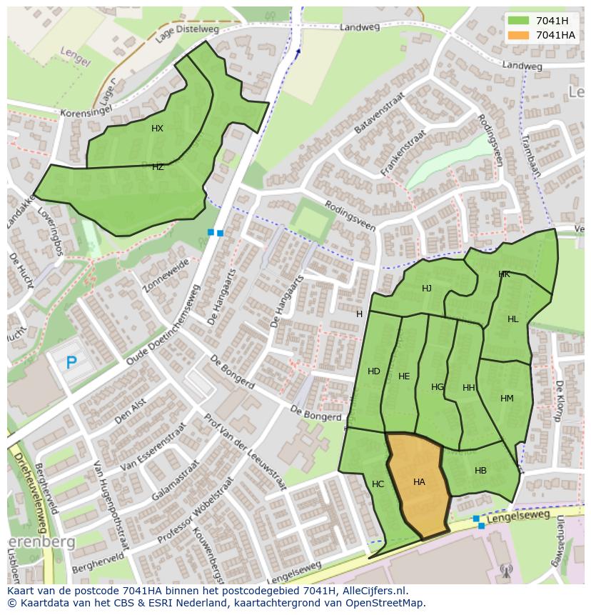 Afbeelding van het postcodegebied 7041 HA op de kaart.