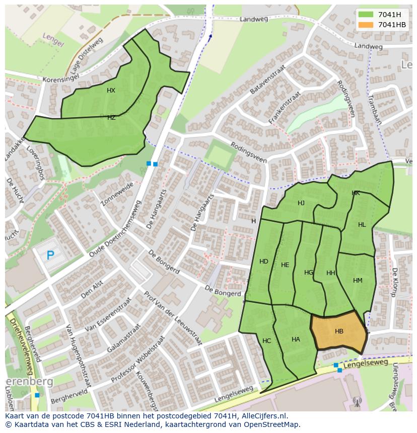 Afbeelding van het postcodegebied 7041 HB op de kaart.