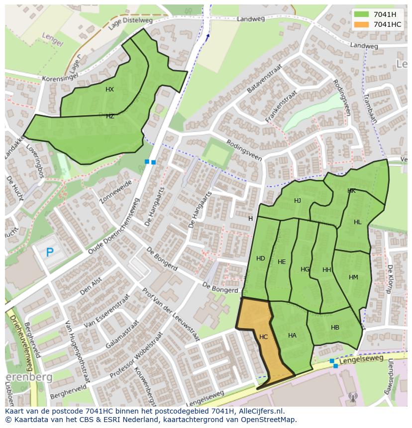Afbeelding van het postcodegebied 7041 HC op de kaart.