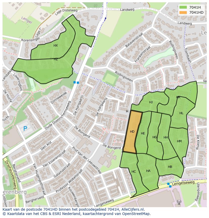 Afbeelding van het postcodegebied 7041 HD op de kaart.