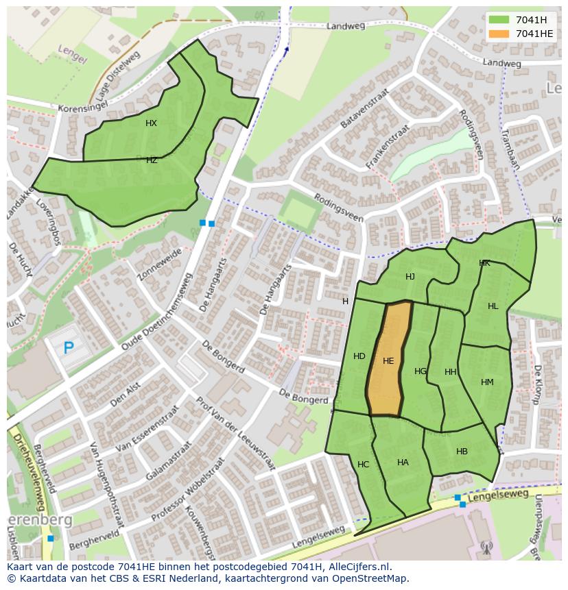 Afbeelding van het postcodegebied 7041 HE op de kaart.