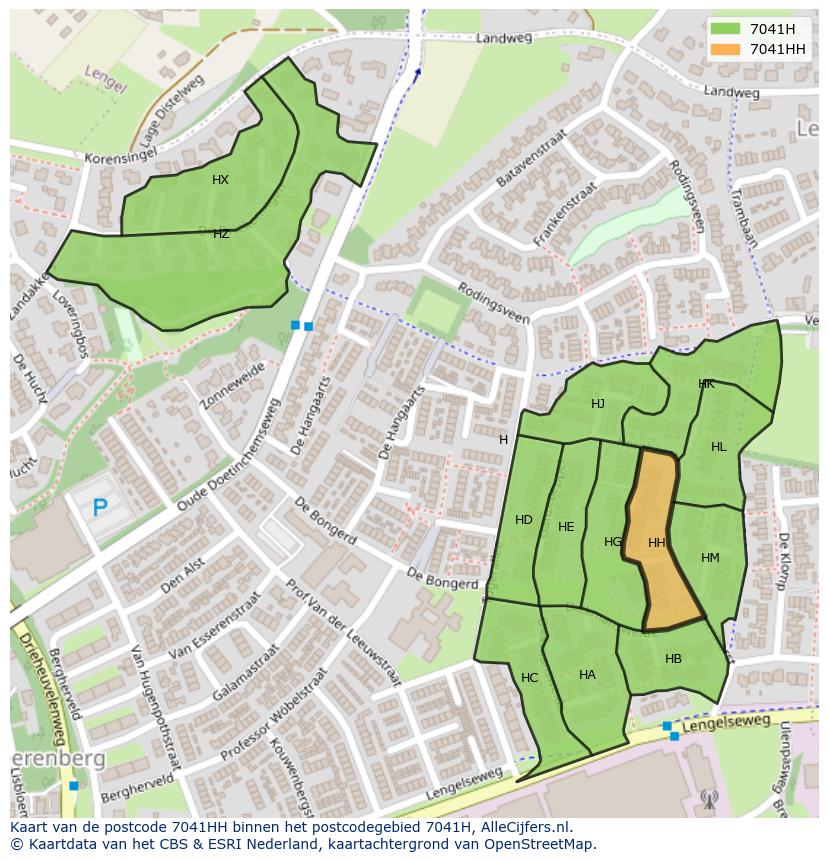 Afbeelding van het postcodegebied 7041 HH op de kaart.