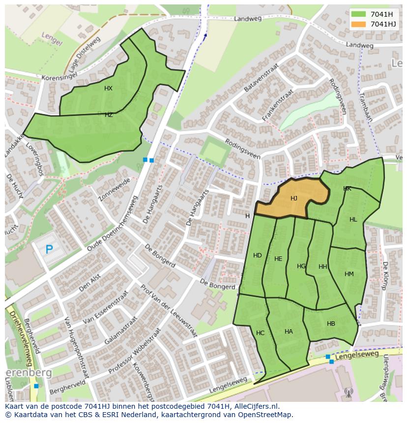 Afbeelding van het postcodegebied 7041 HJ op de kaart.