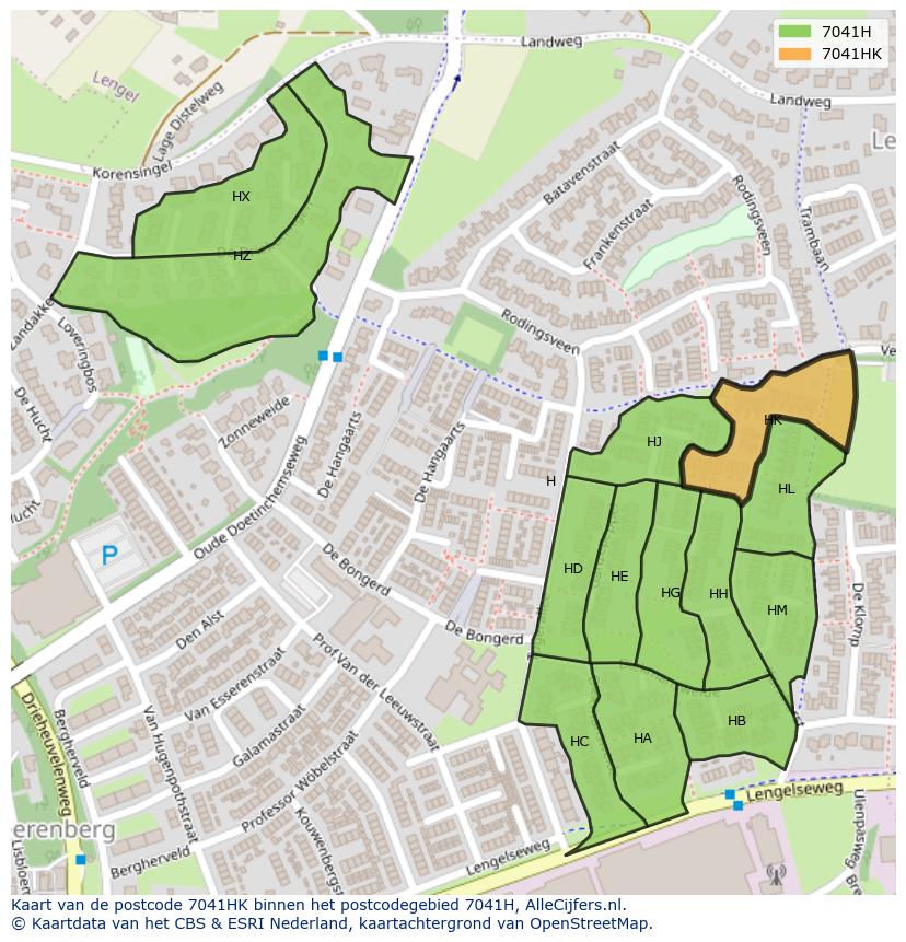 Afbeelding van het postcodegebied 7041 HK op de kaart.