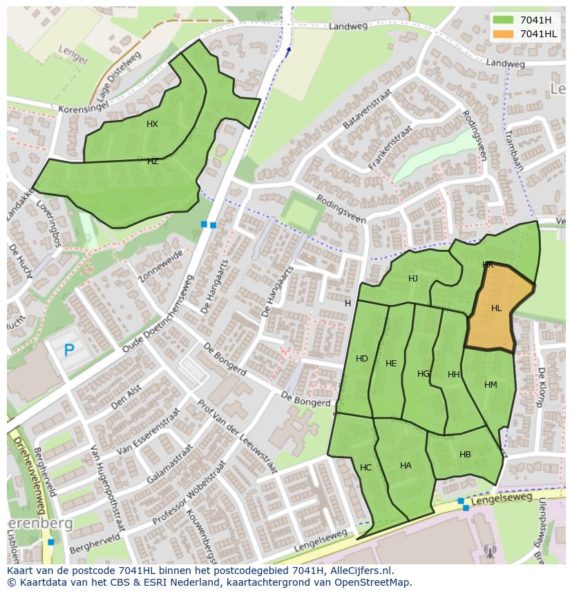 Afbeelding van het postcodegebied 7041 HL op de kaart.