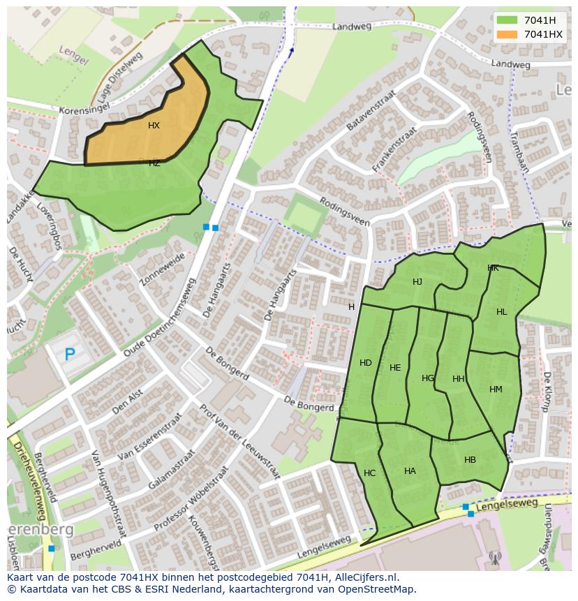 Afbeelding van het postcodegebied 7041 HX op de kaart.