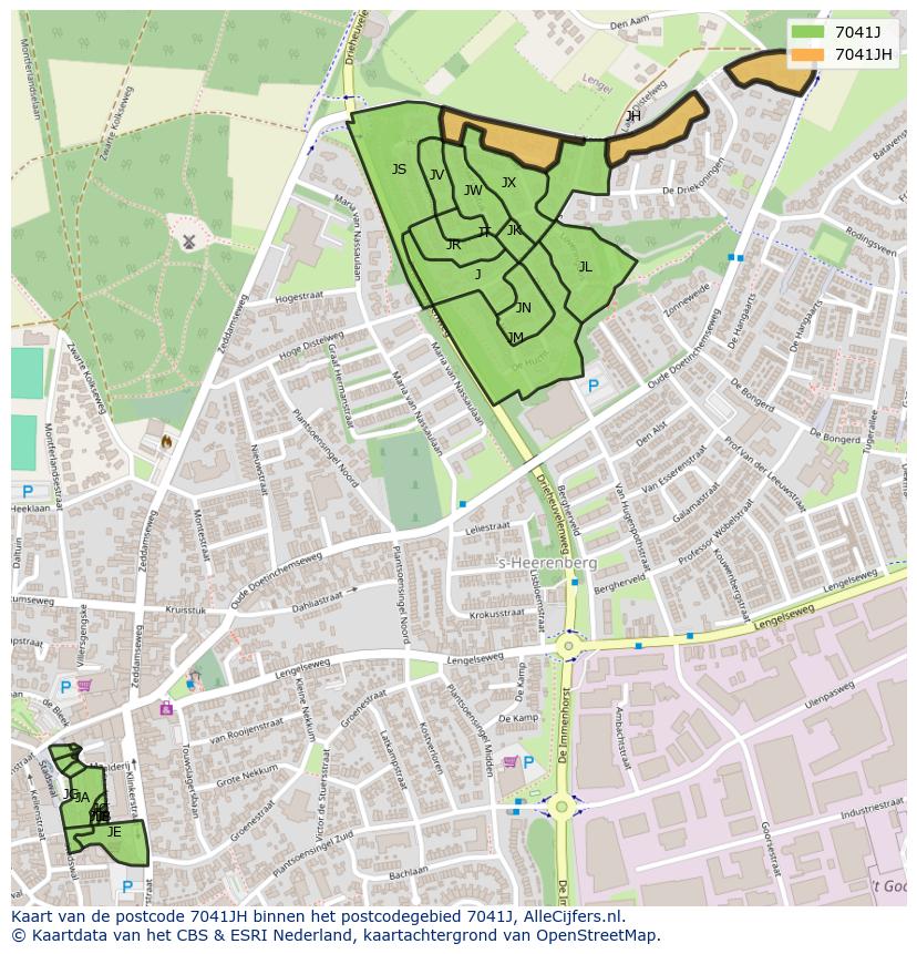Afbeelding van het postcodegebied 7041 JH op de kaart.