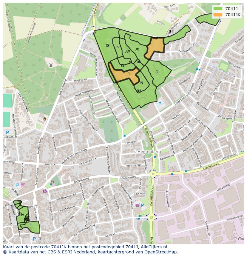 Afbeelding van het postcodegebied 7041 JK op de kaart.