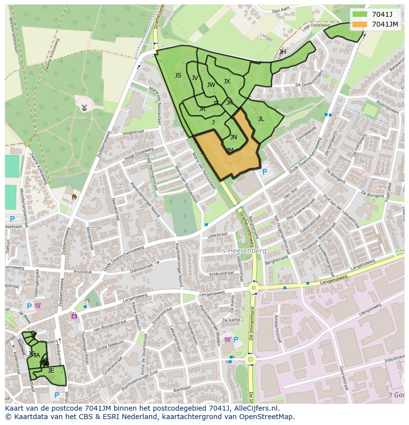 Afbeelding van het postcodegebied 7041 JM op de kaart.