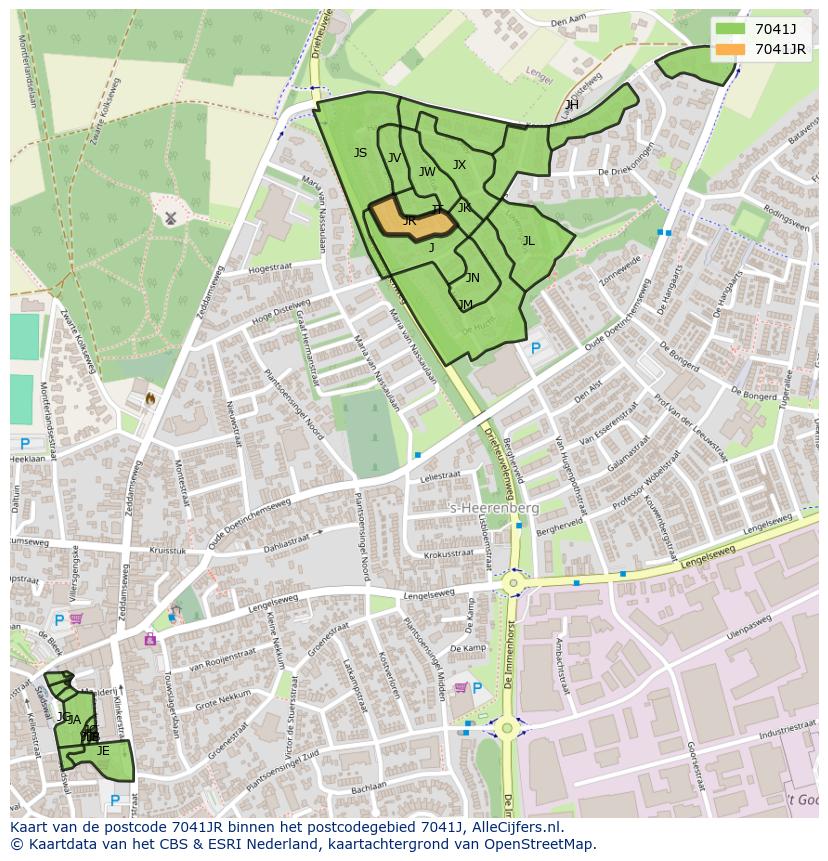 Afbeelding van het postcodegebied 7041 JR op de kaart.