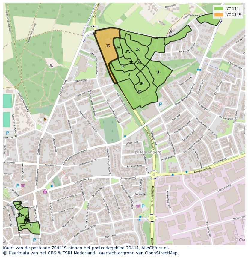 Afbeelding van het postcodegebied 7041 JS op de kaart.