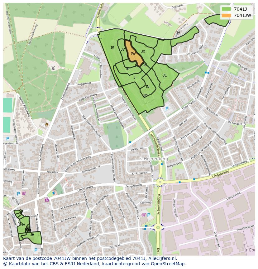 Afbeelding van het postcodegebied 7041 JW op de kaart.