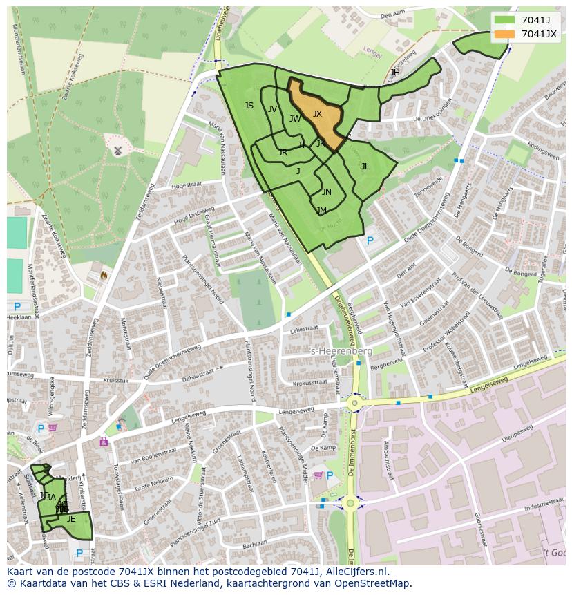 Afbeelding van het postcodegebied 7041 JX op de kaart.