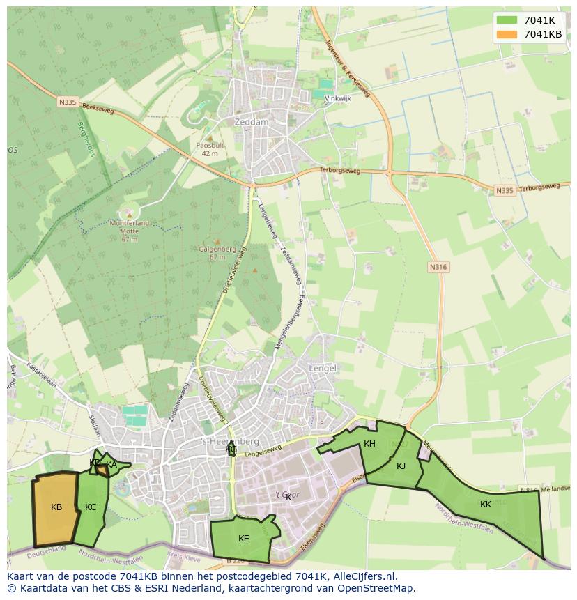 Afbeelding van het postcodegebied 7041 KB op de kaart.