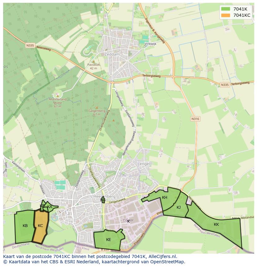 Afbeelding van het postcodegebied 7041 KC op de kaart.
