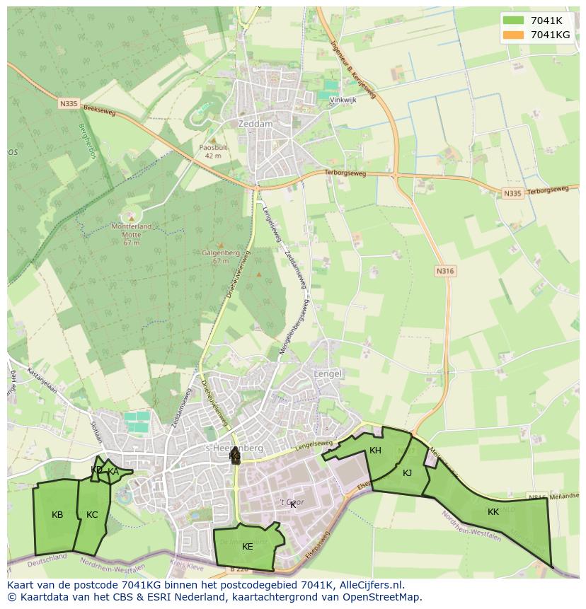Afbeelding van het postcodegebied 7041 KG op de kaart.