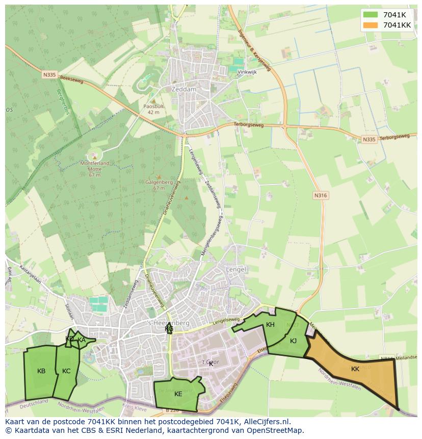 Afbeelding van het postcodegebied 7041 KK op de kaart.