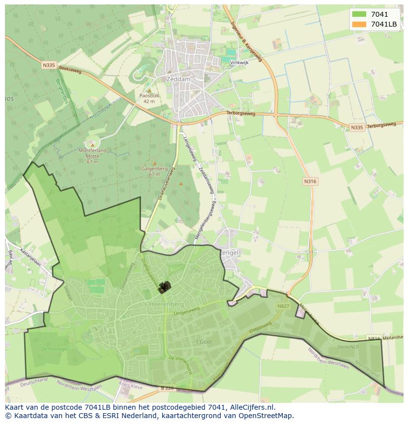 Afbeelding van het postcodegebied 7041 LB op de kaart.