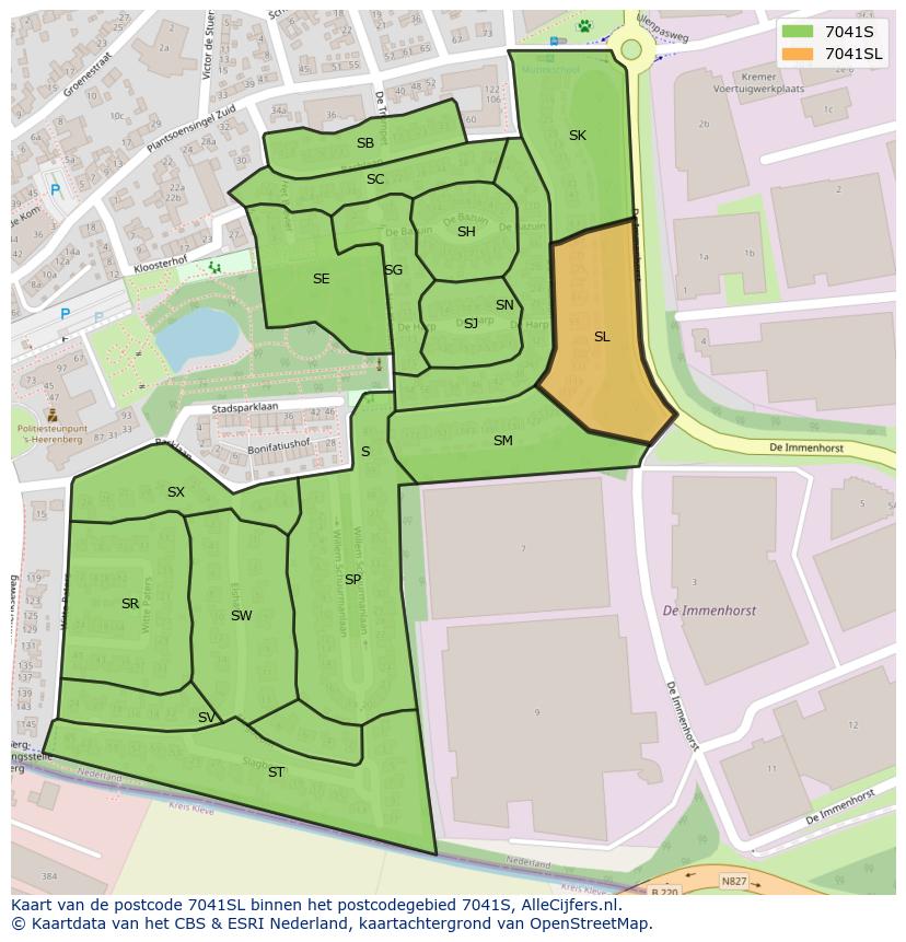 Afbeelding van het postcodegebied 7041 SL op de kaart.